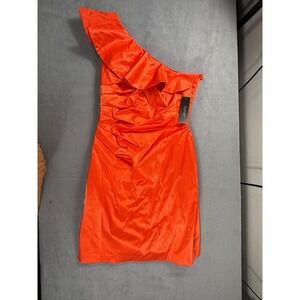 Laundry by Shelli Segal Dress 6 NWT Tigerlily Orange One Shoulder Ruffle
